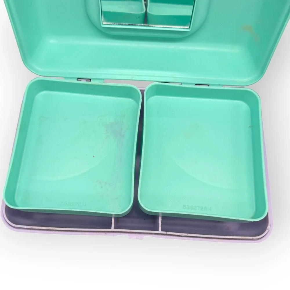 Vtg Caboodles Makeup Case Organizer Mint Green Lavender 90s Retro‎ Cosmetic Box